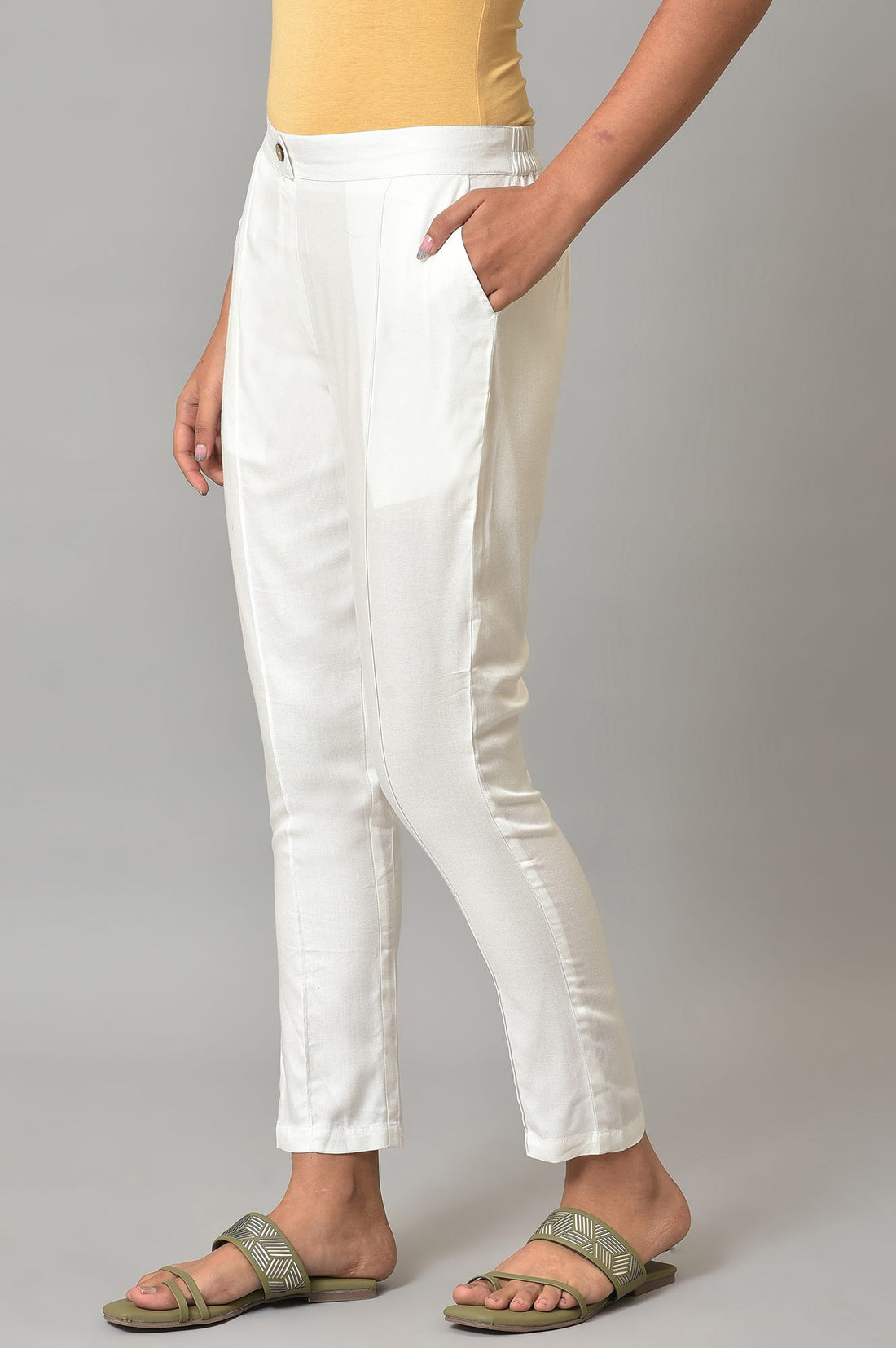 White Straight Fit Trouser Pants