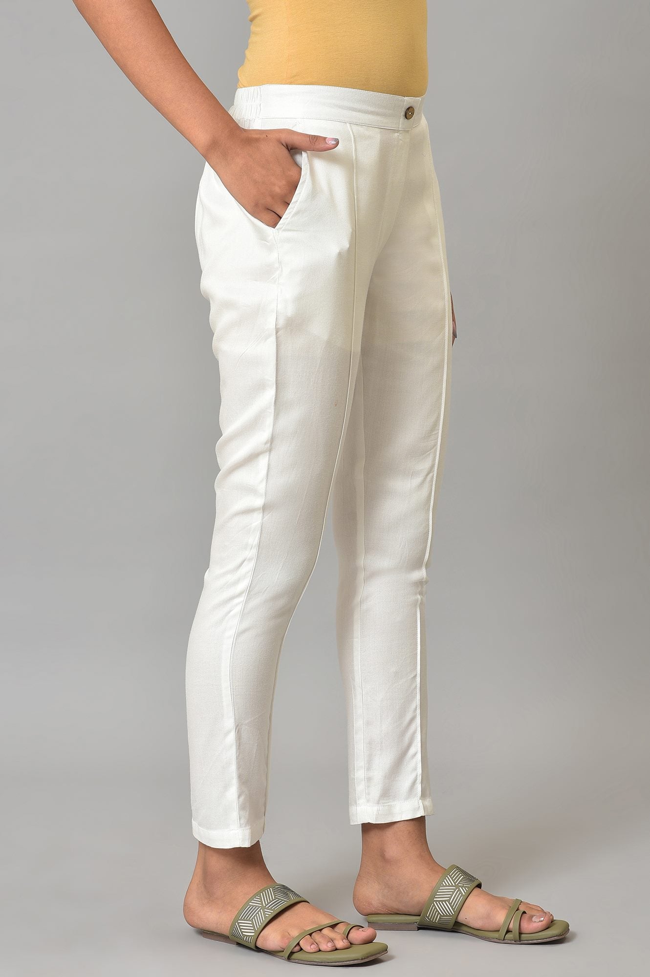 White Straight Fit Plus Size Trouser Pants