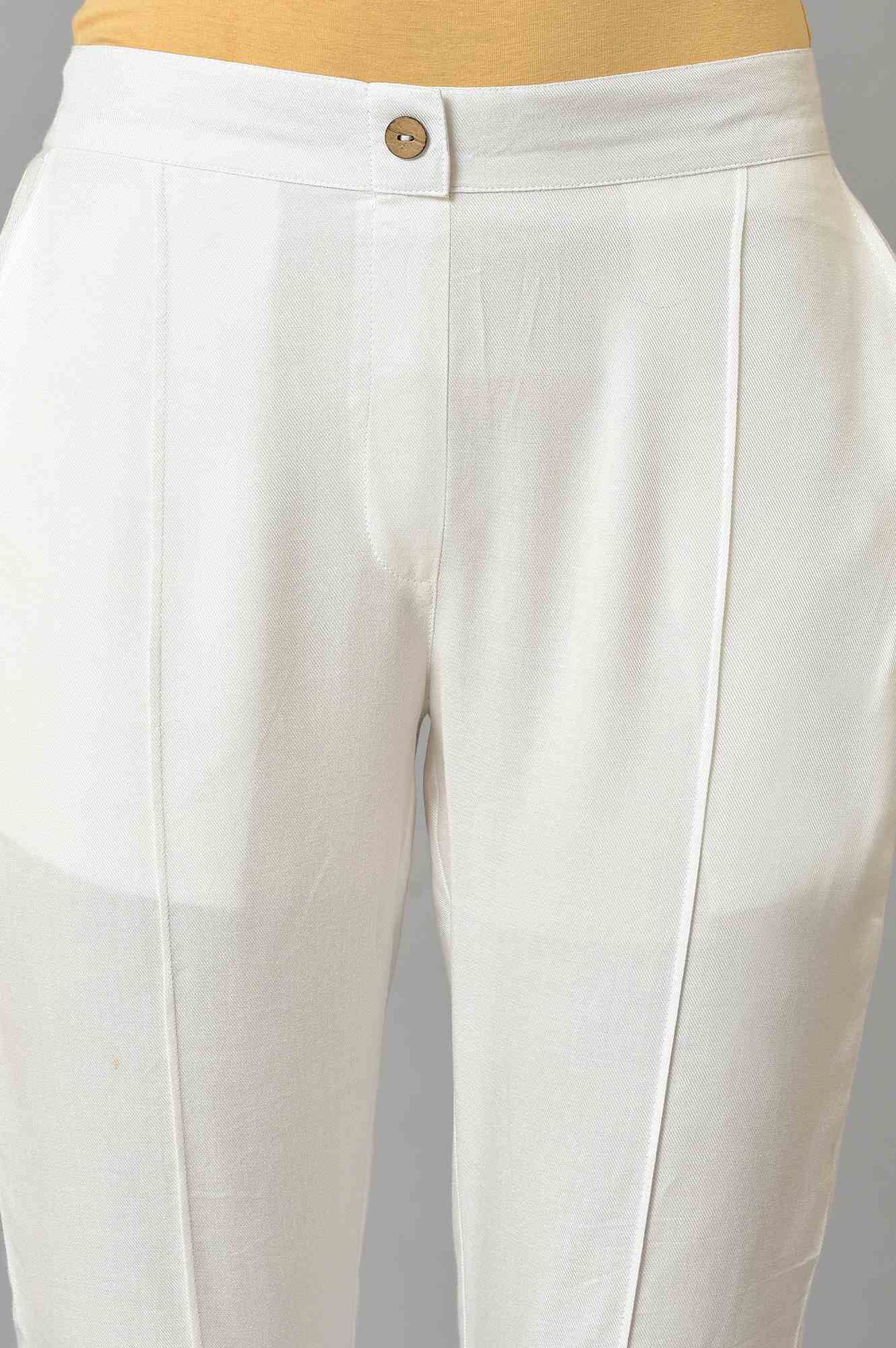 White Straight Fit Plus Size Trouser Pants