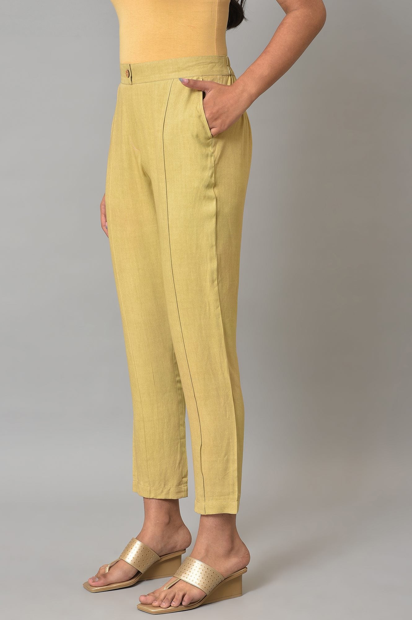 Beige Straight Fit Plus Size Trouser Pants