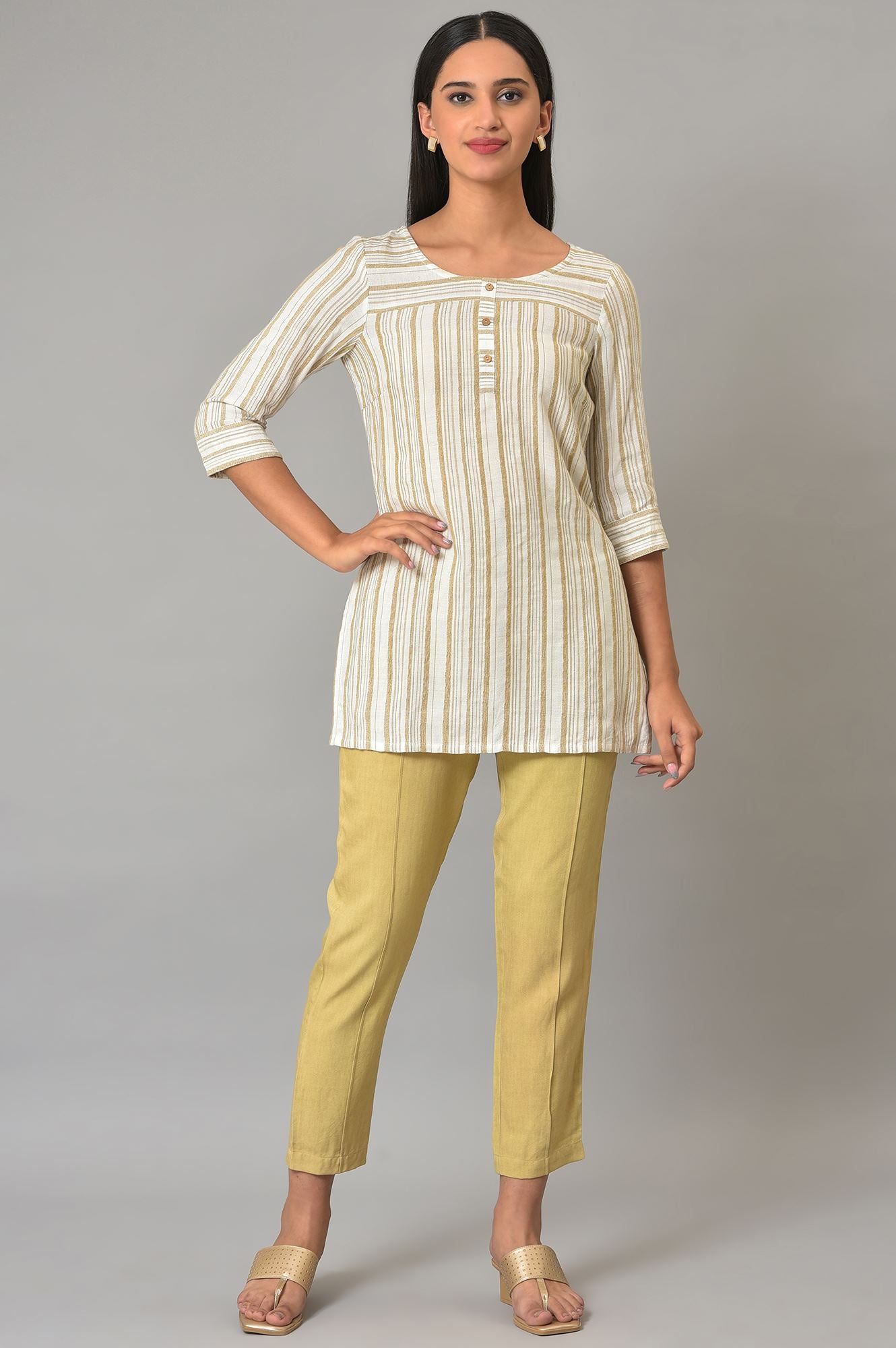 Beige Straight Fit Plus Size Trouser Pants