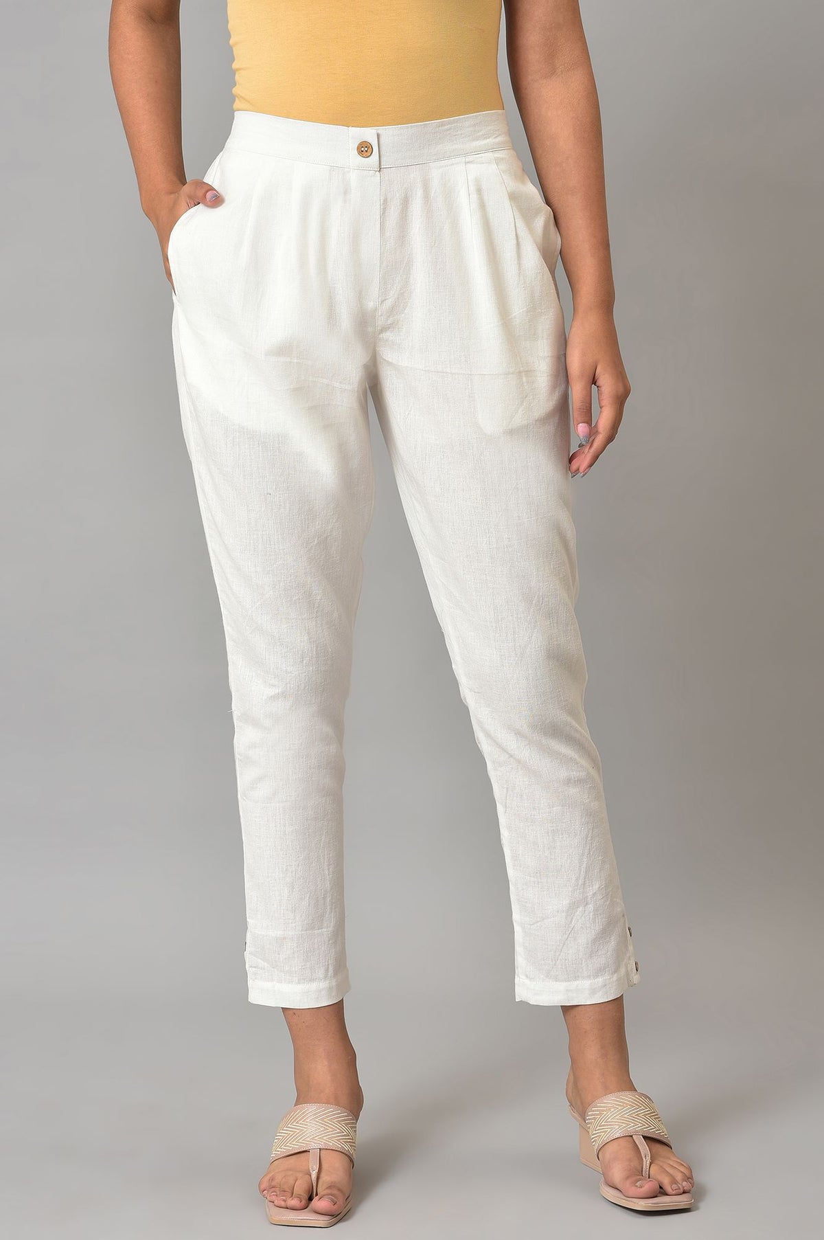 White Straight Fit Trouser Pants - S