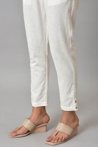 White Solid Pleated Straight Cotton Trouser