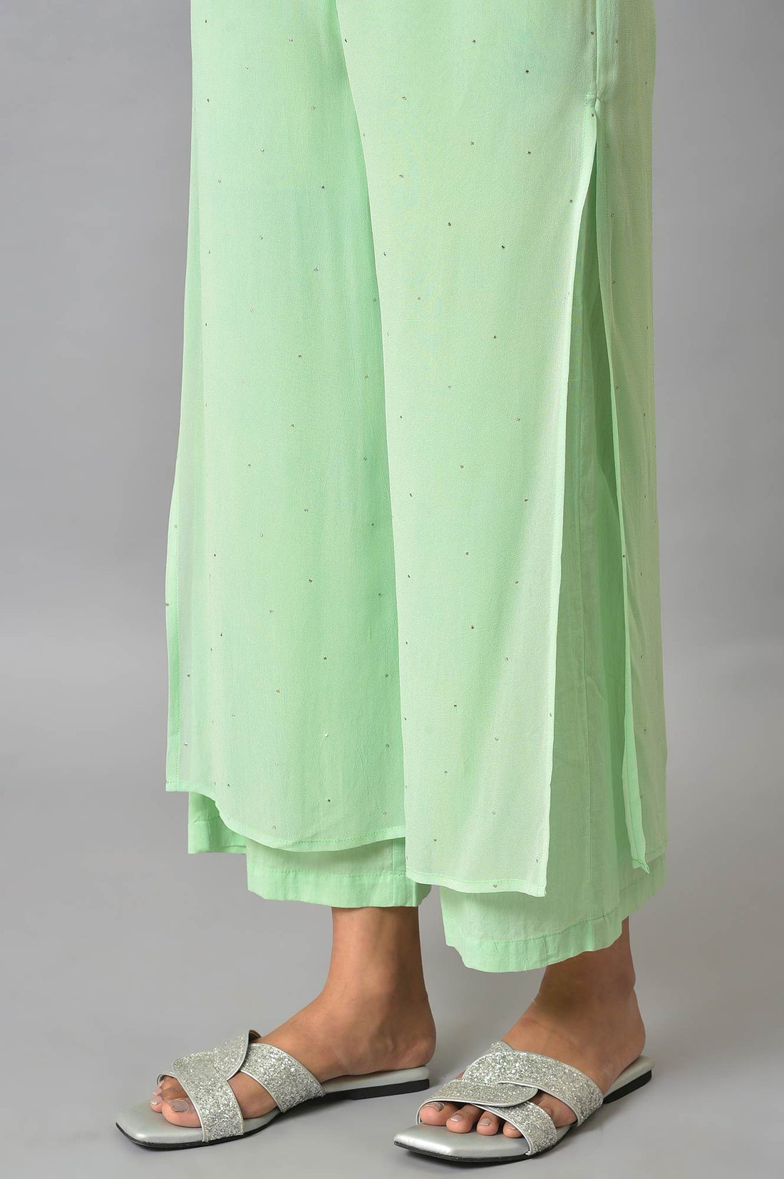 Green Staight Fit Plus Size Women Palazzo