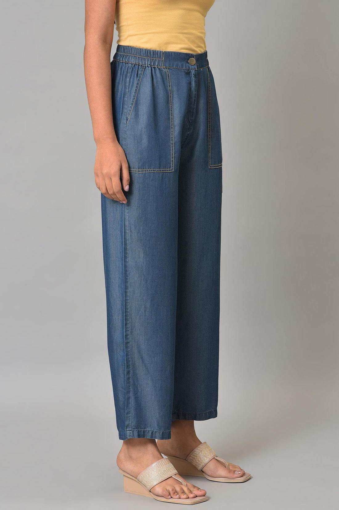 Blue Plus Size Denim Narrow Pants