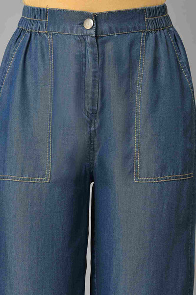 Blue Plus Size Denim Narrow Pants