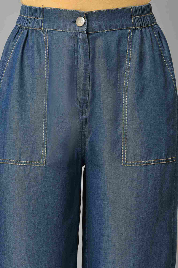 Blue Plus Size Denim Narrow Pants