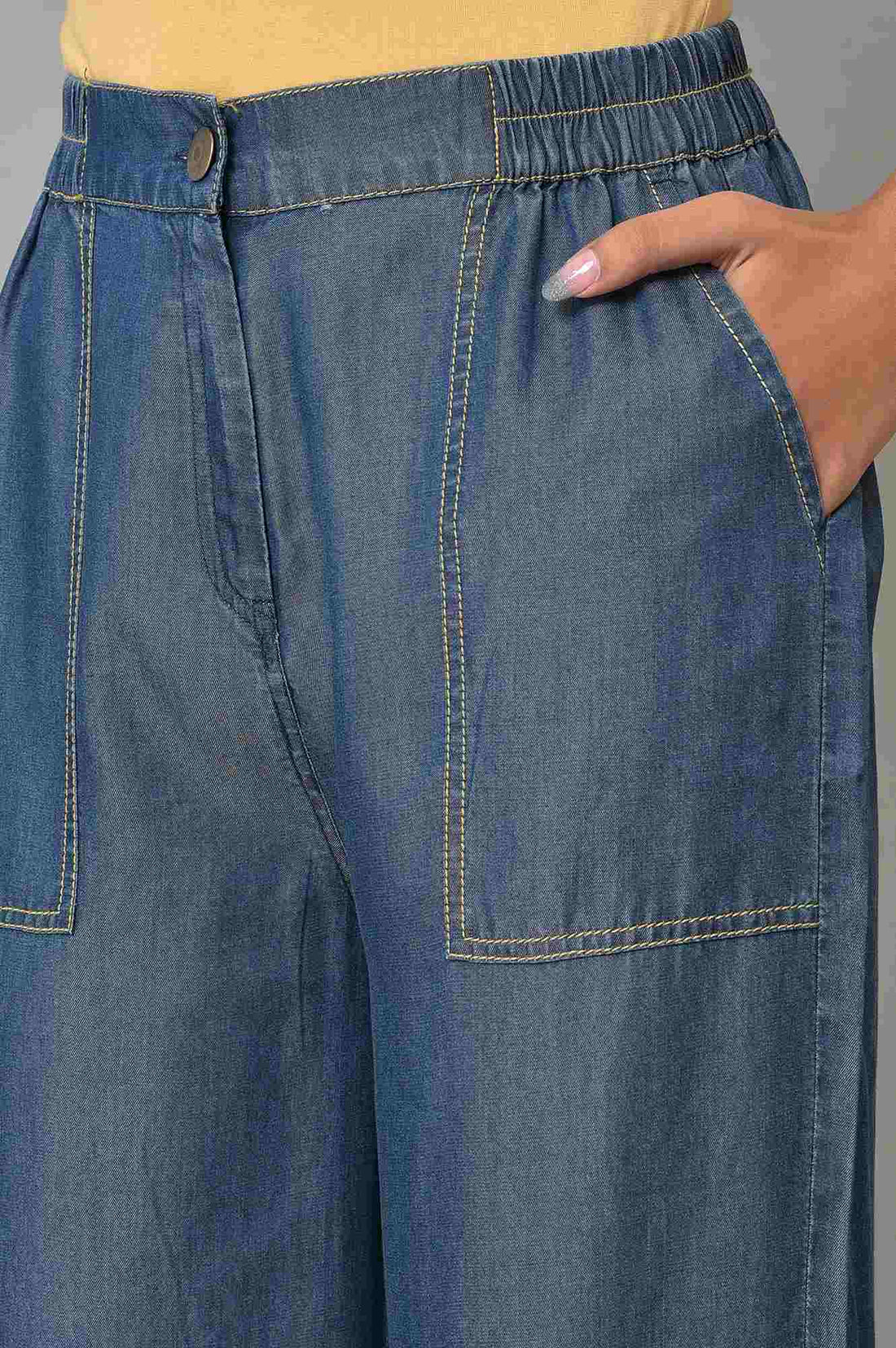 Blue Plus Size Denim Narrow Pants