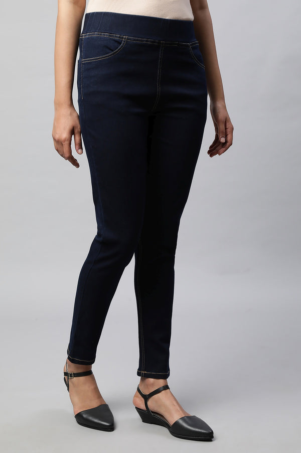 Blue Pure Cotton Flared Kurti and Jegging Set