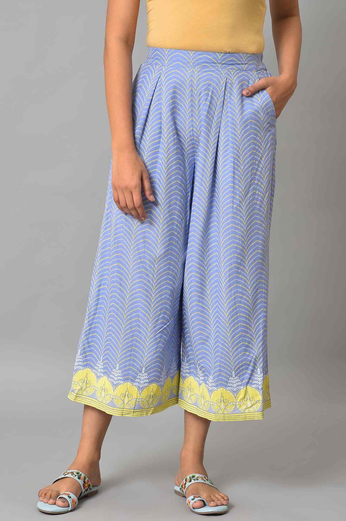 Purple Floral Printed Culottes - S
