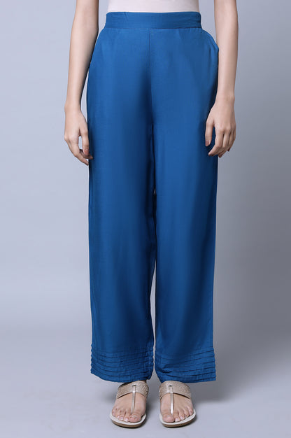 Blue Narrow Palazzo With Pleats