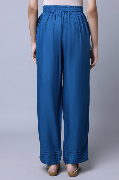 Blue Narrow Palazzo With Pleats