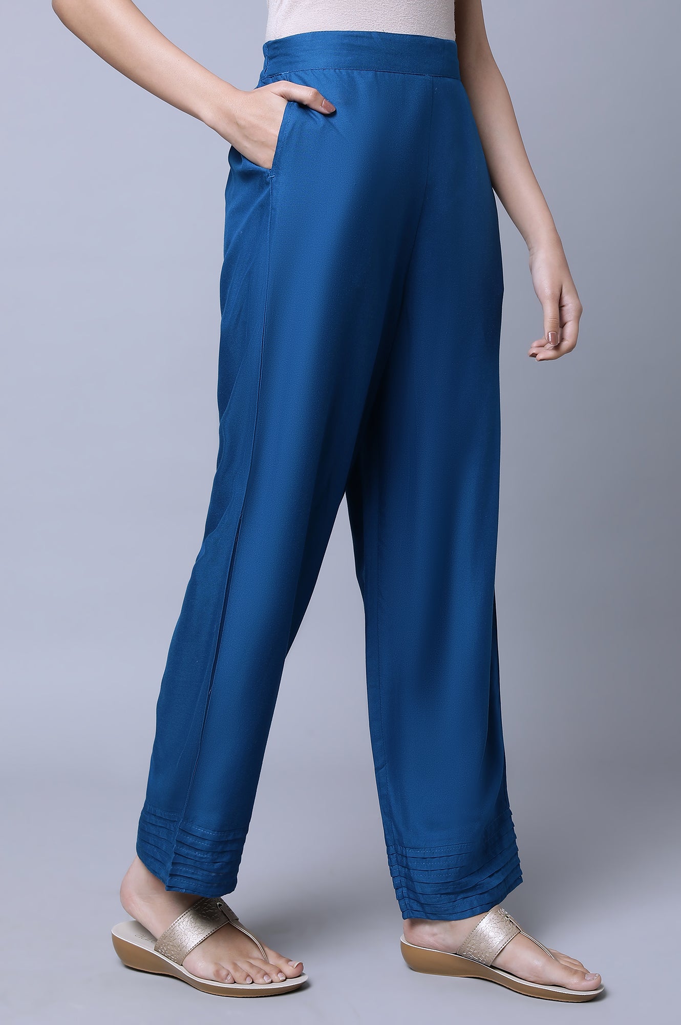 Blue Narrow Palazzo With Pleats