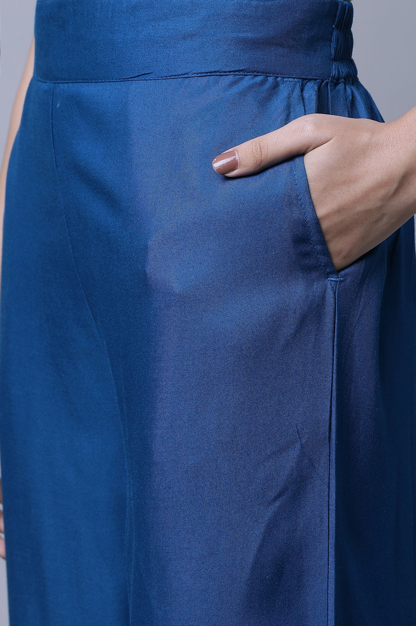 Blue Narrow Palazzo With Pleats