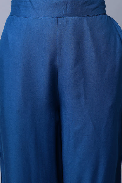 Blue Narrow Palazzo With Pleats