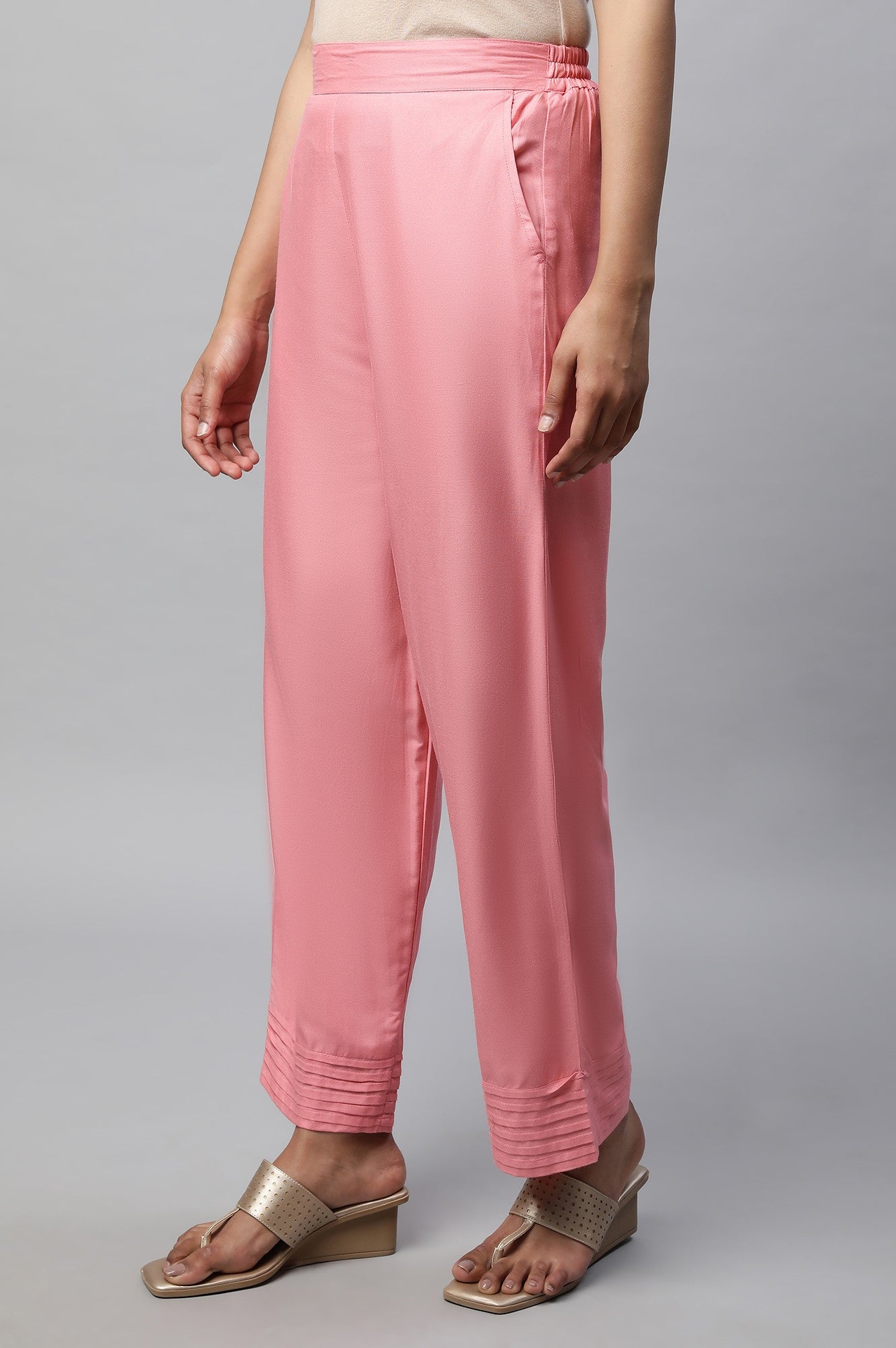 Pink Narrow Palazzo With Pleats