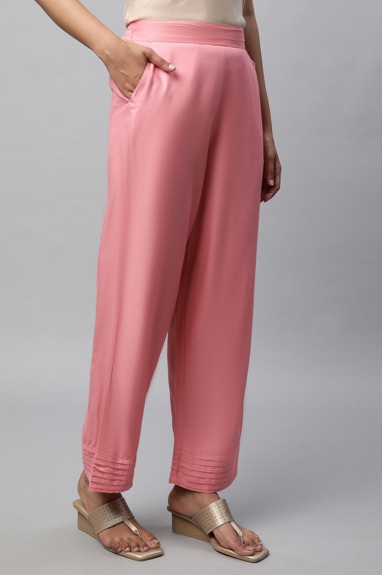 Pink Narrow Palazzo With Pleats