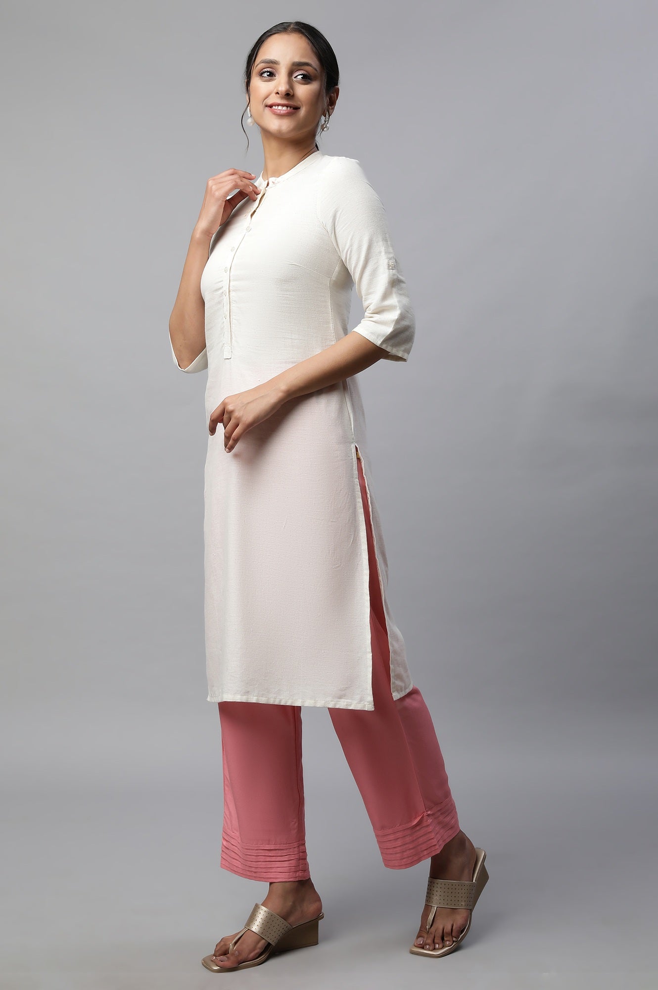 Pink Narrow Palazzo With Pleats