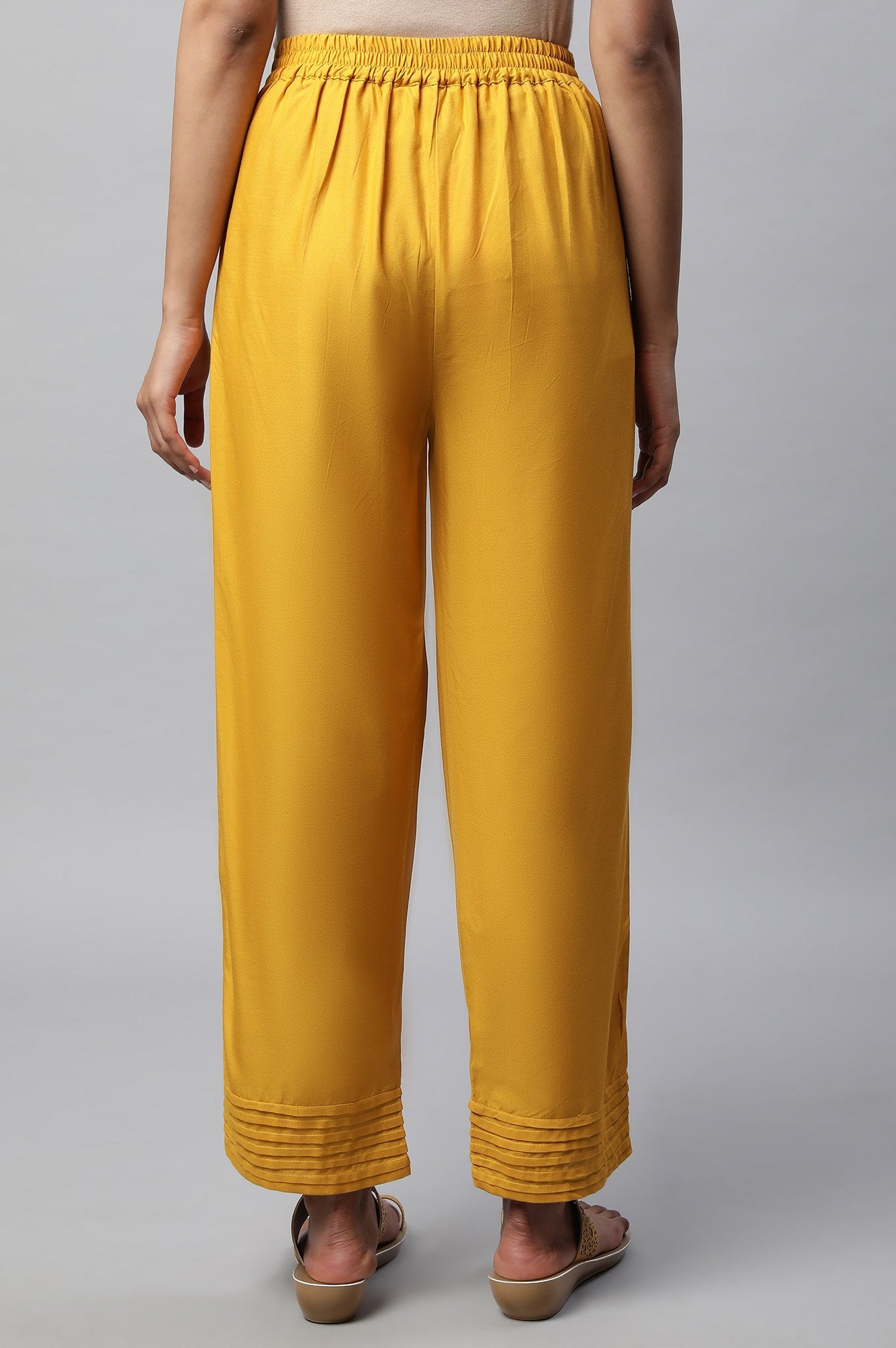 Yellow Narrow Palazzo With Pleats