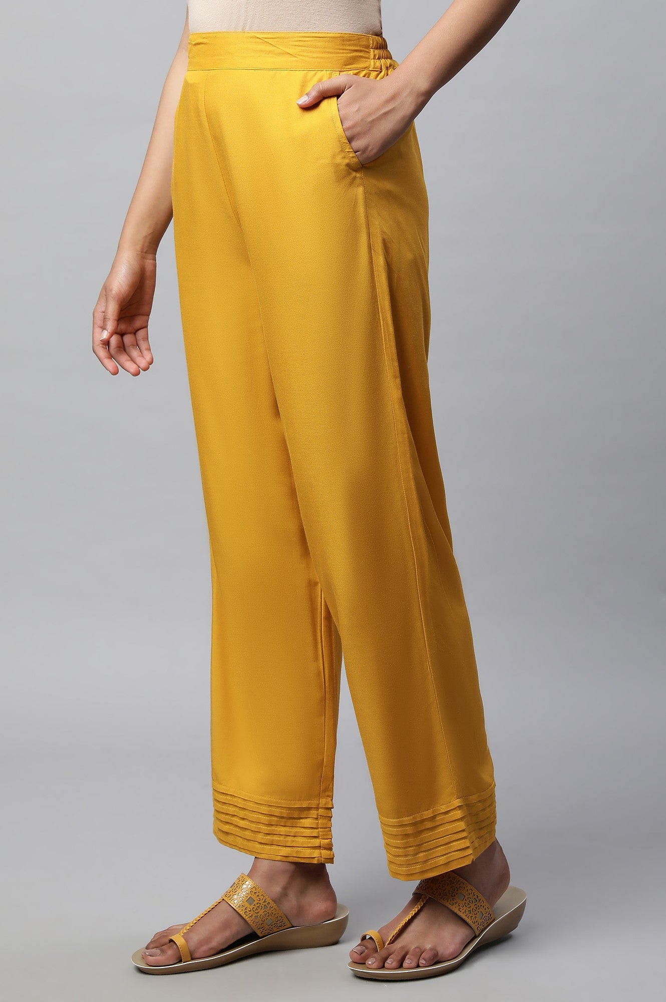 Yellow Narrow Palazzo With Pleats