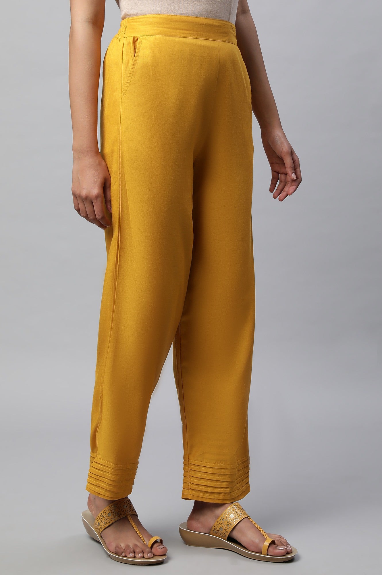 Yellow Narrow Palazzo With Pleats