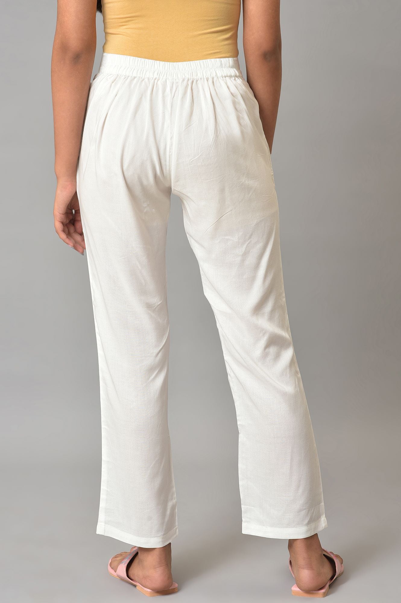 White Solid Plus Size Palazzo Pants