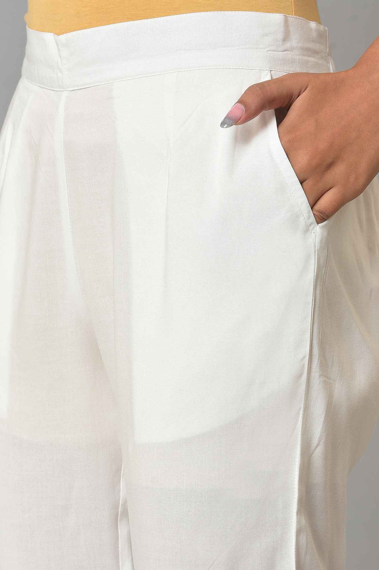 White Solid Plus Size Palazzo Pants