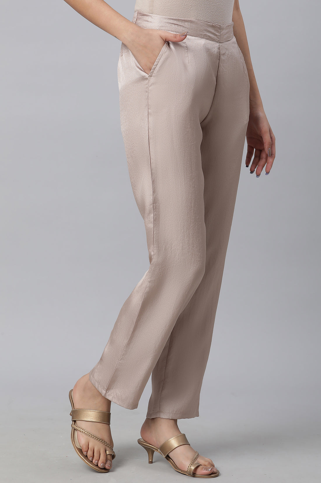 Cuban Gold Solid Straight Fit Satin Palazzo