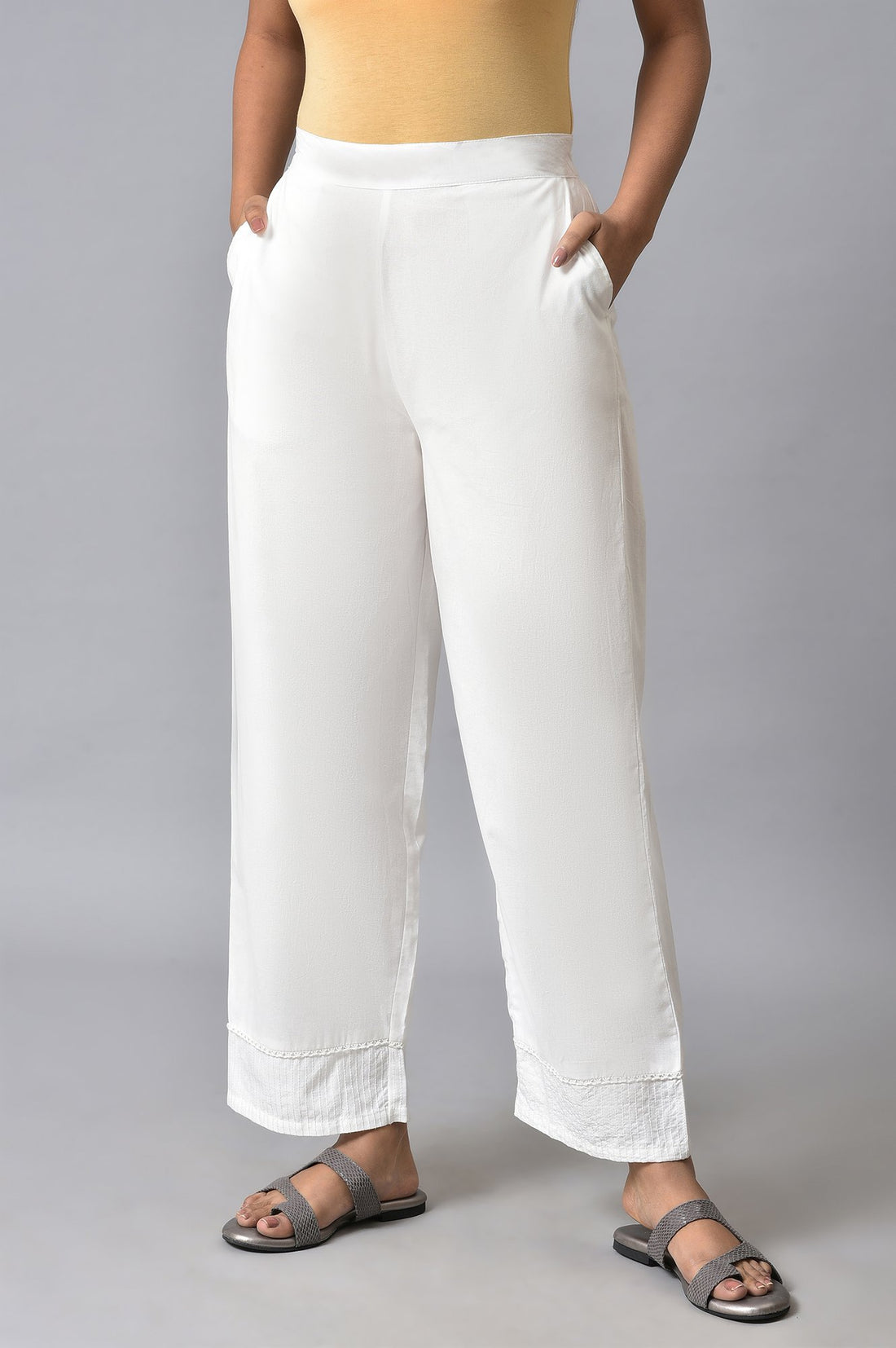 White Pure Cotton A-line Kurta and Palazzo Set