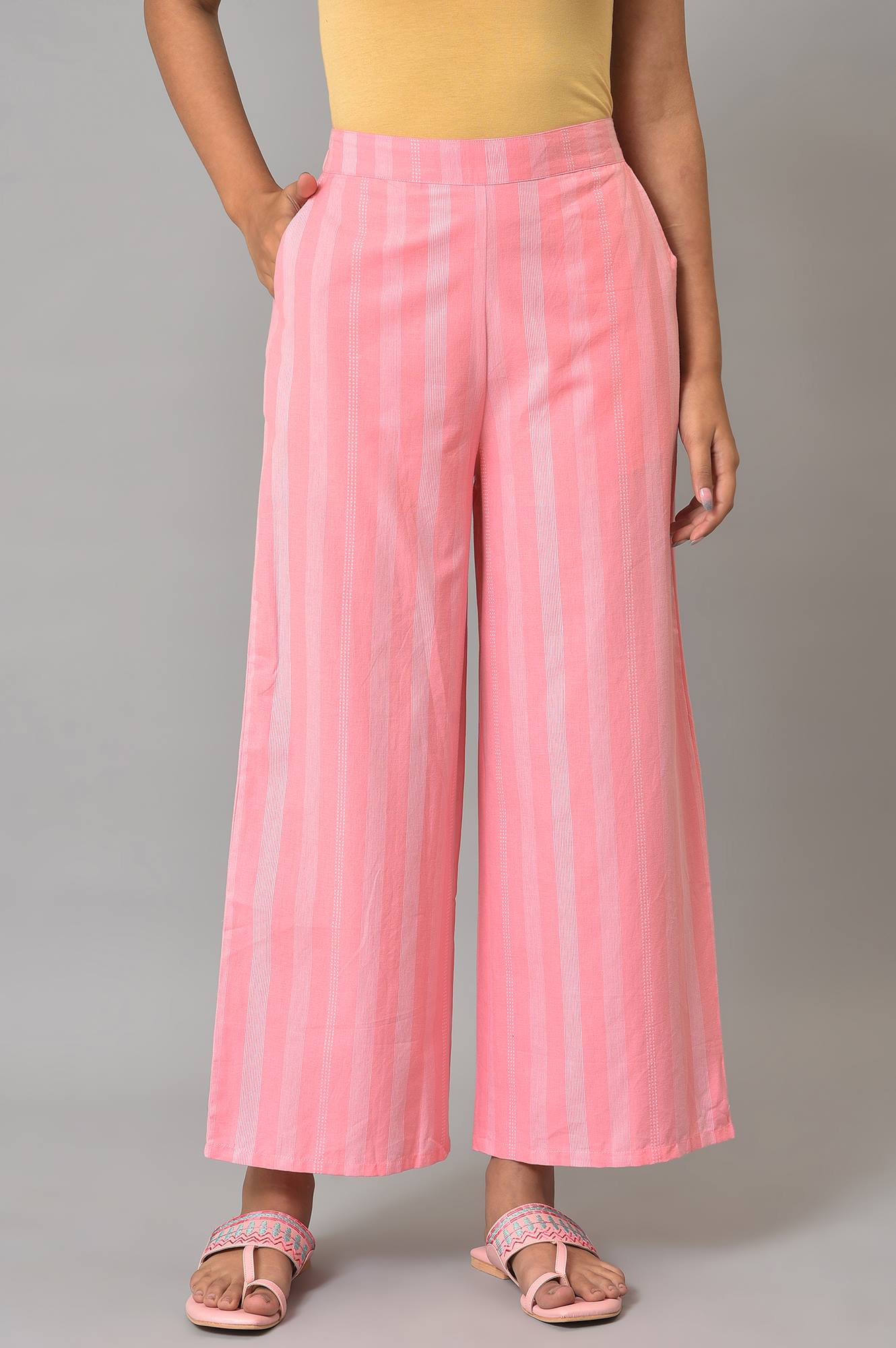 Pink Stripes Plus Size Cotton Palazzo