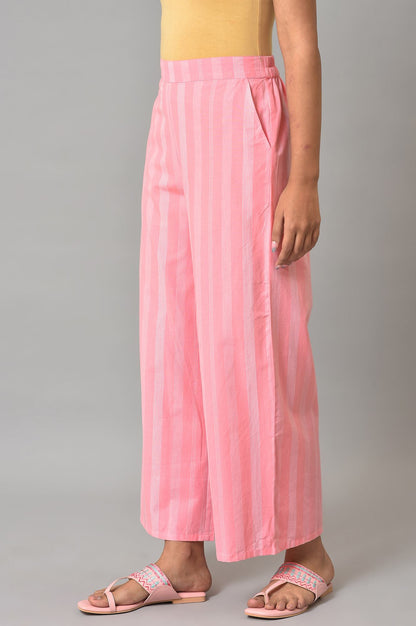 Pink Stripes Plus Size Cotton Palazzo