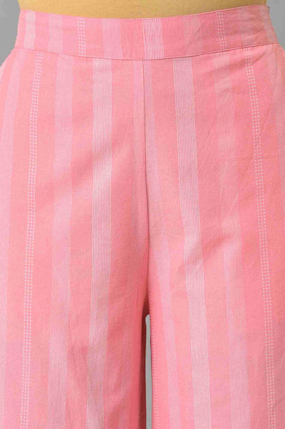 Pink Stripes Plus Size Cotton Palazzo