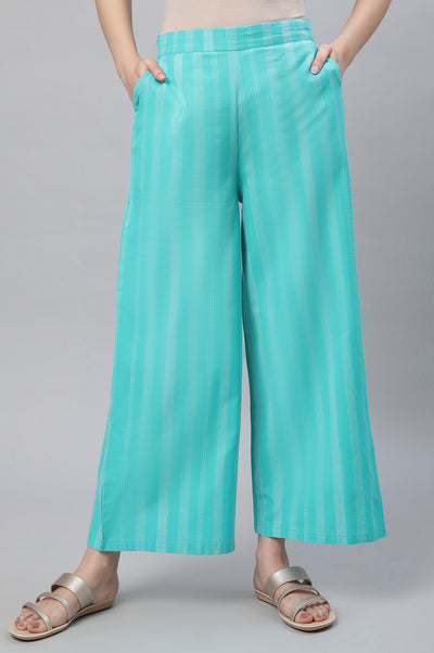 Plus Size Green Stripes Cotton Palazzo