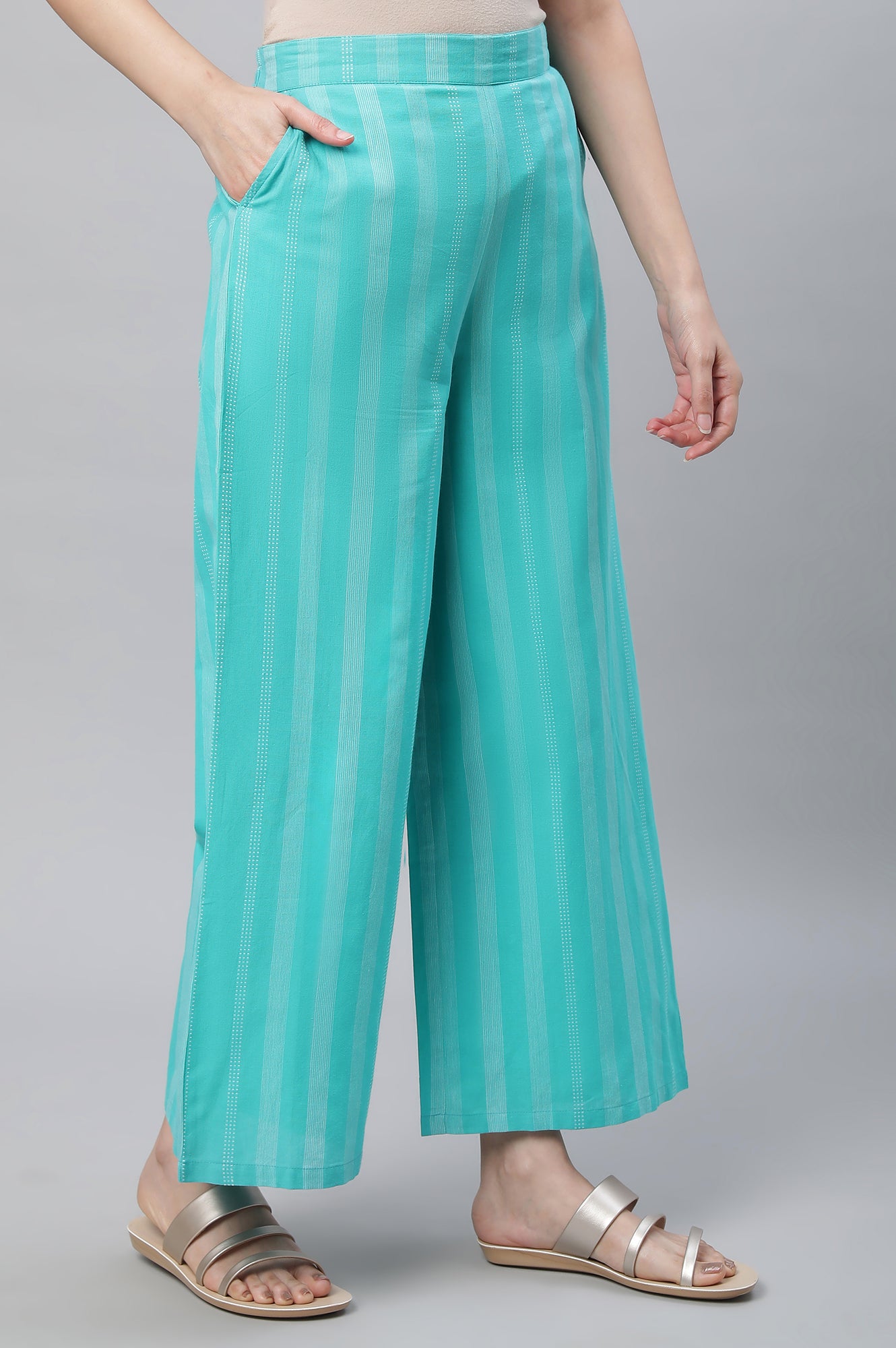 Green Stripes Cotton Palazzo