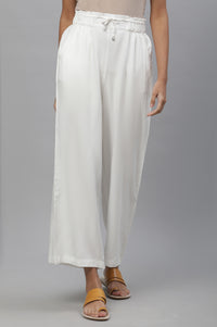 White Casual Comfy Pants with Front Drawstrings