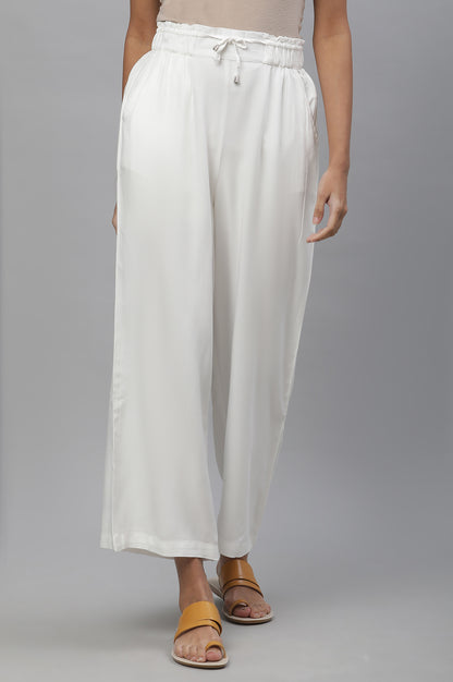 White Casual Comfy Pants with Front Drawstrings