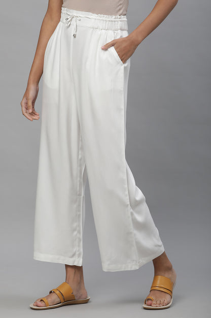 White Casual Comfy Pants with Front Drawstrings