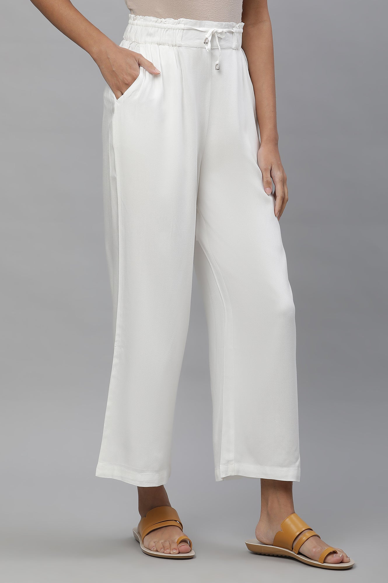 White Casual Comfy Pants with Front Drawstrings