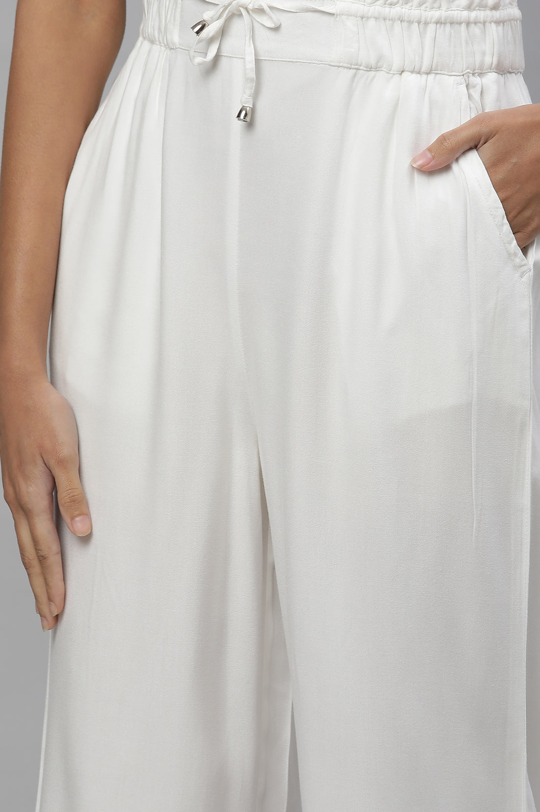 White Casual Comfy Pants with Front Drawstrings