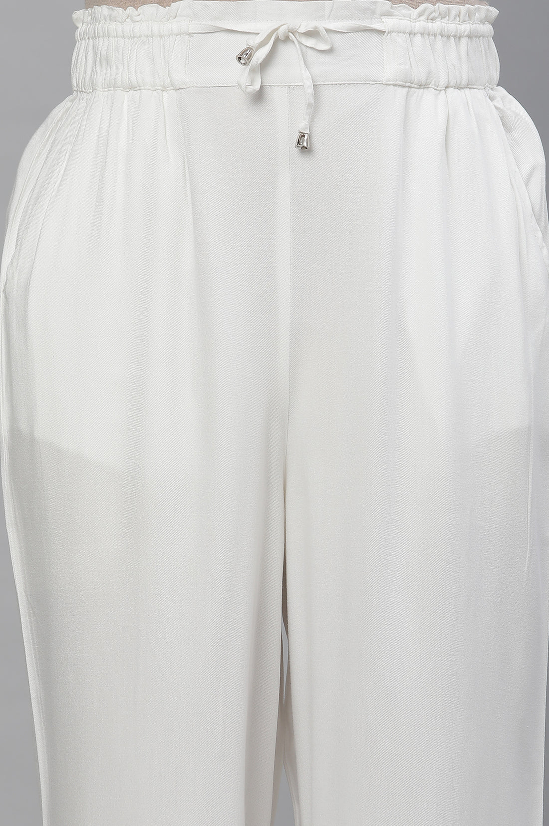 White Casual Comfy Pants with Front Drawstrings