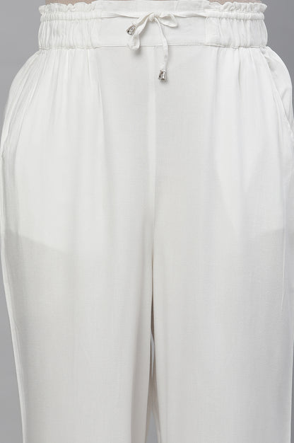 White Casual Comfy Pants with Front Drawstrings