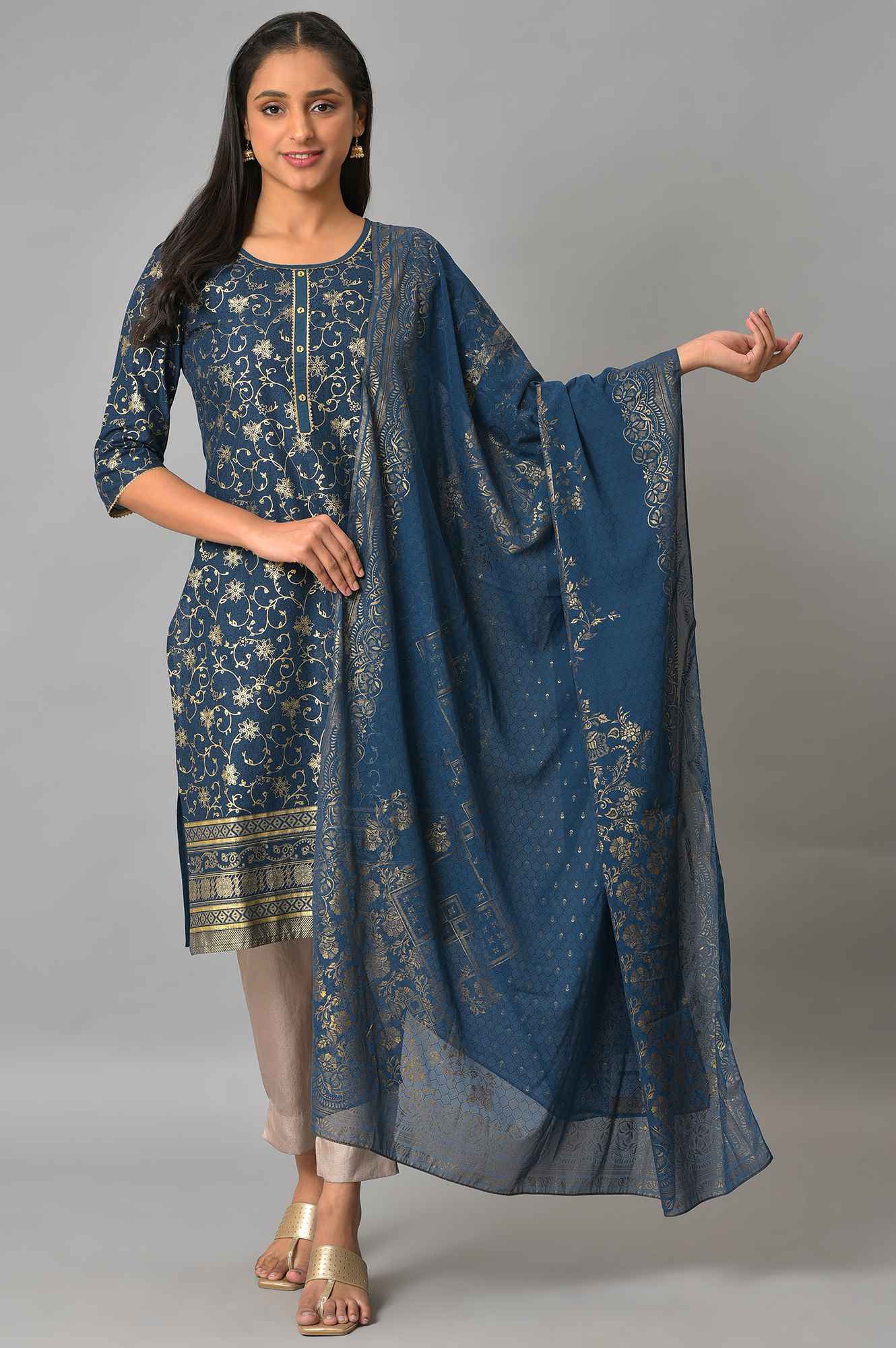 Blue Printed Ethnic Dupatta