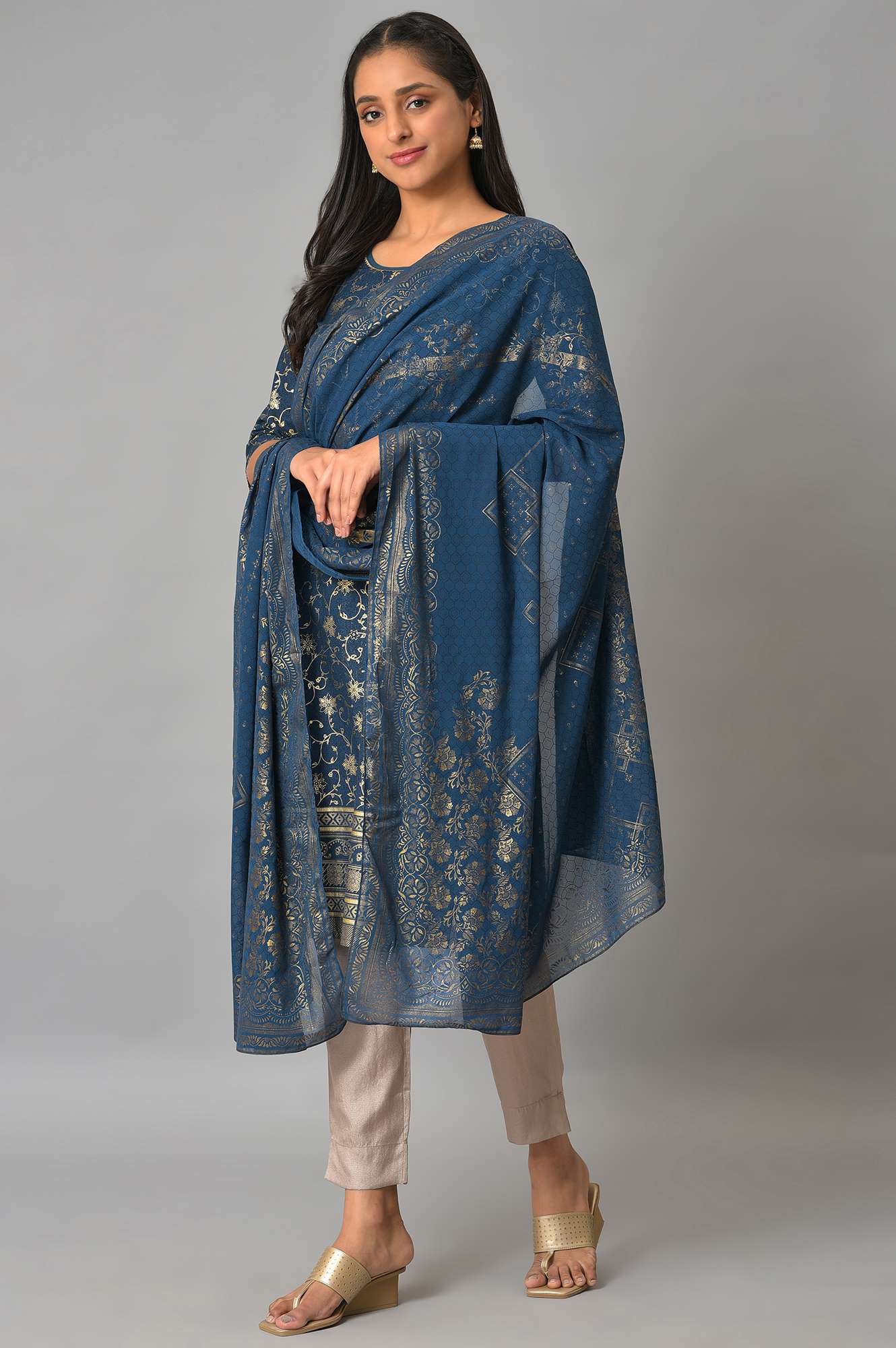 Blue Printed Ethnic Dupatta