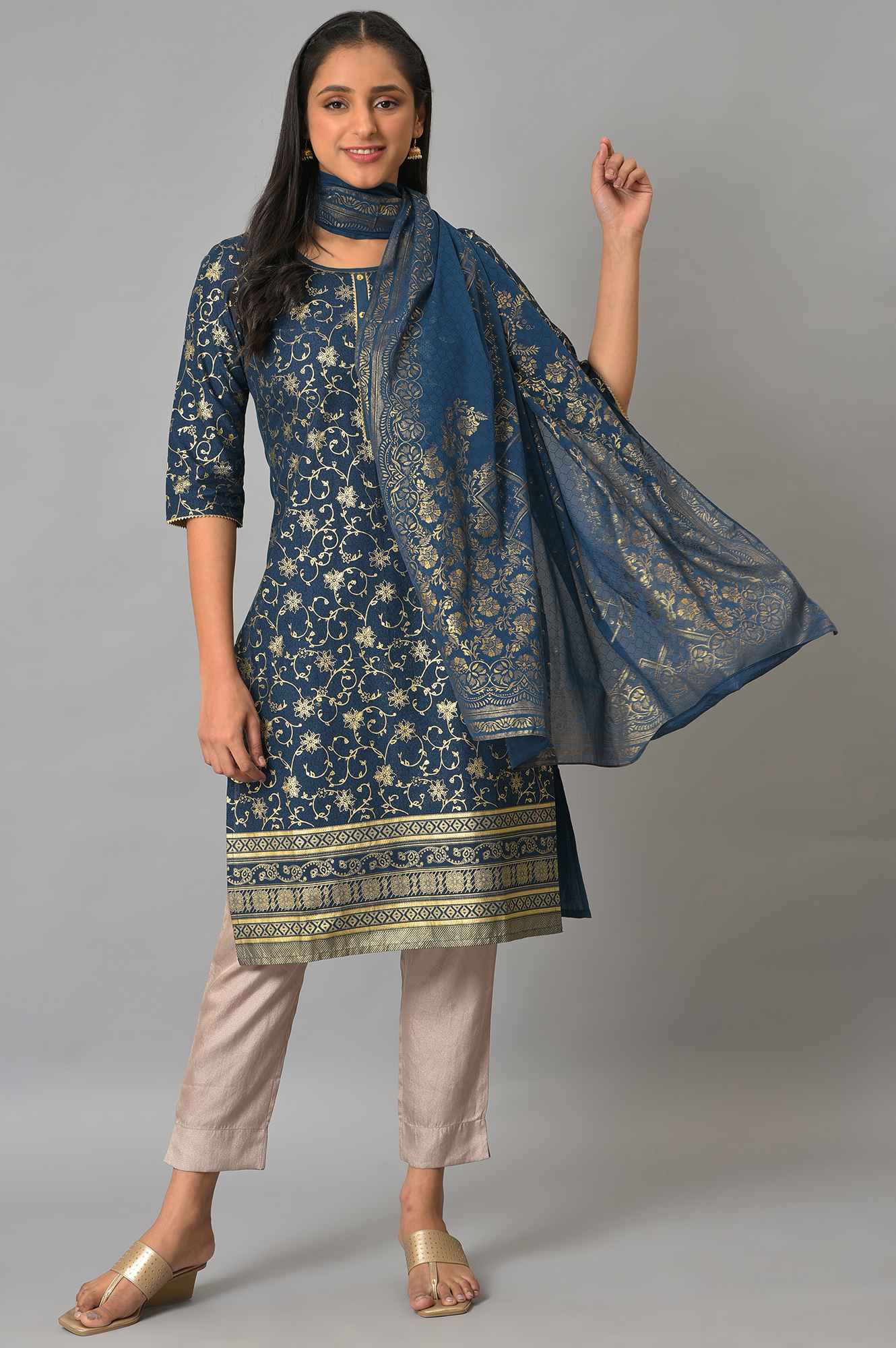 Blue Printed Ethnic Dupatta