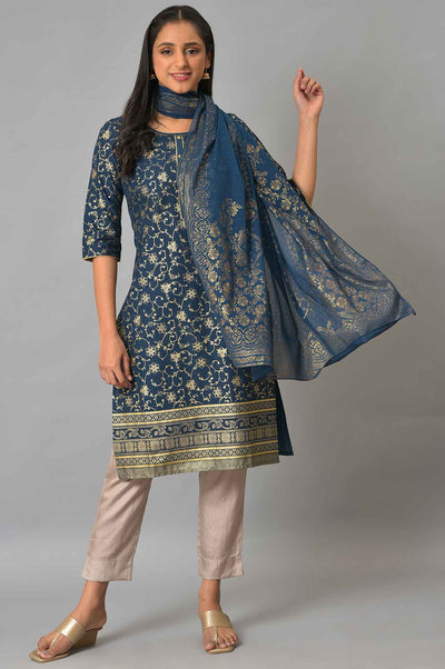 Blue Printed Ethnic Dupatta