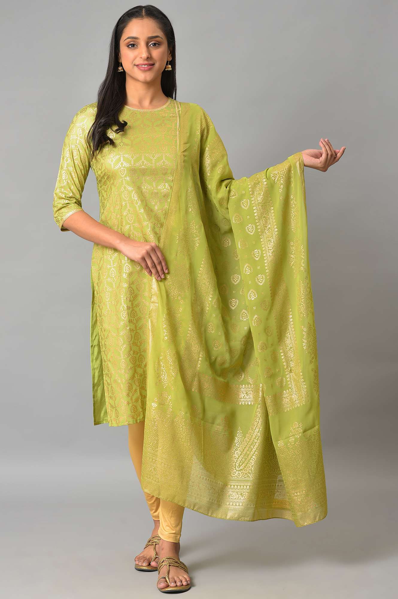 Green Printed Ethnic Dupatta