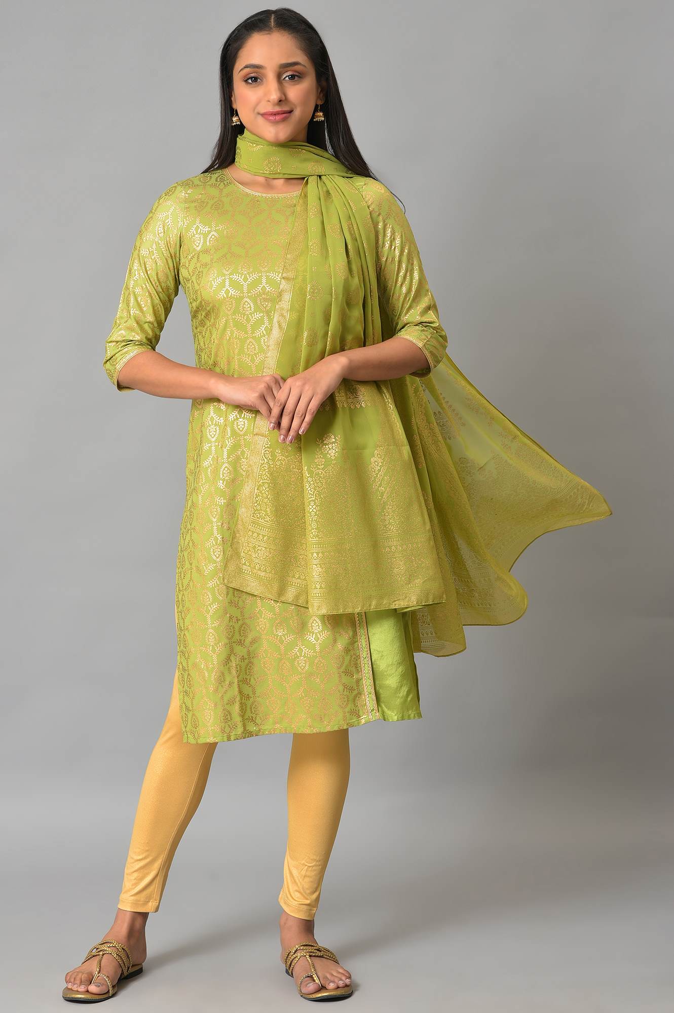 Green Printed Ethnic Dupatta