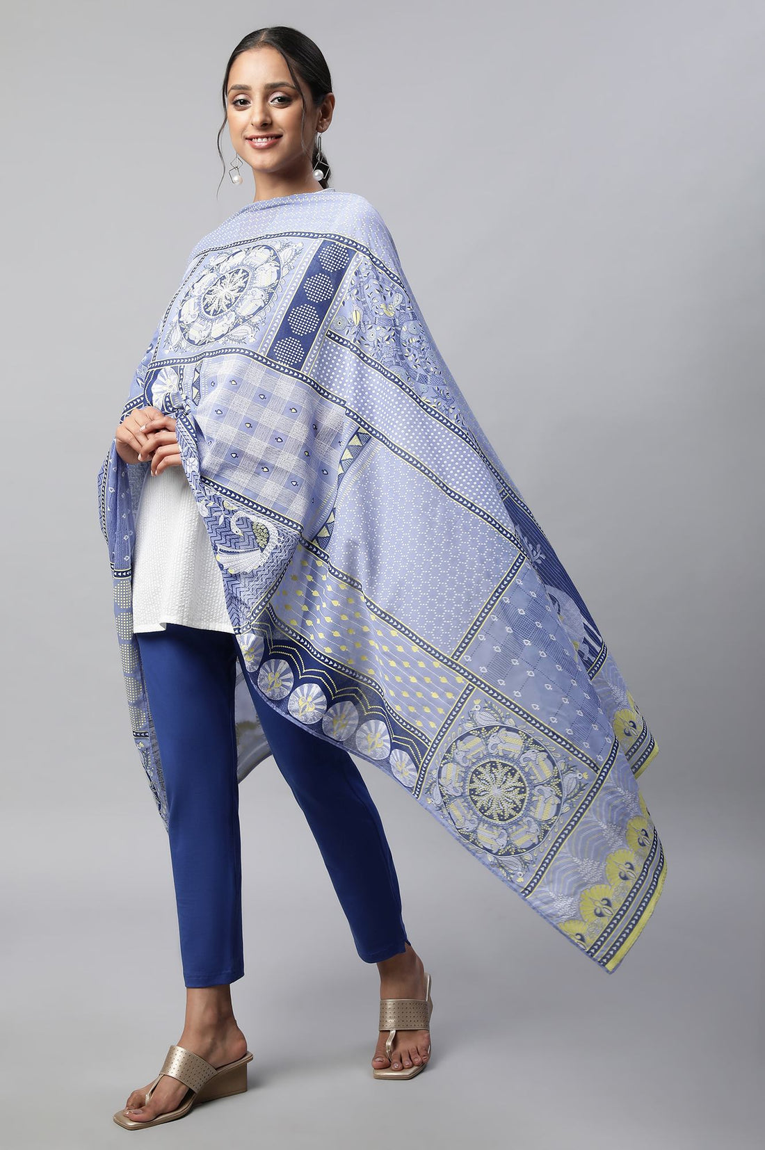 Blue Printed Ethnic Dupatta