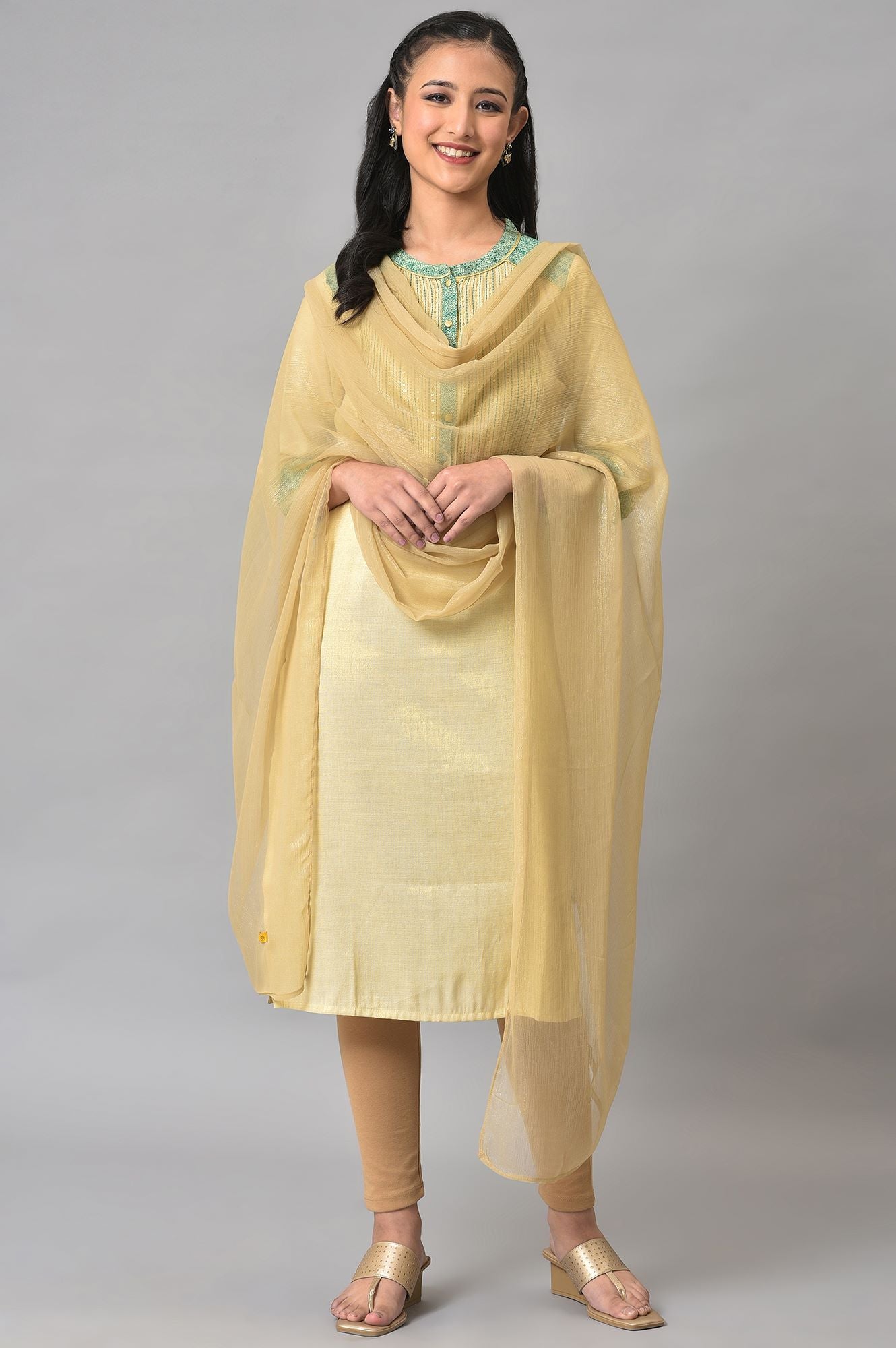 Light Gold Printed Ethnic Dupatta