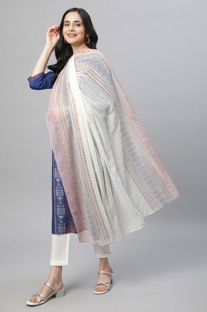 White Floral Printed Georgette Dupatta